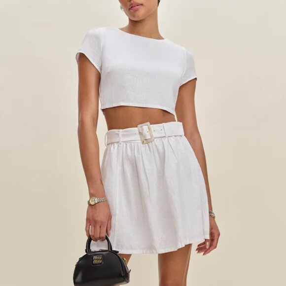 NWT Reformation Niki Belted Linen Two Piece - White Ivory Causal Party - Picture 1 of 12
